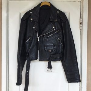 VINTAGE Leather Moto Jacket Size S
